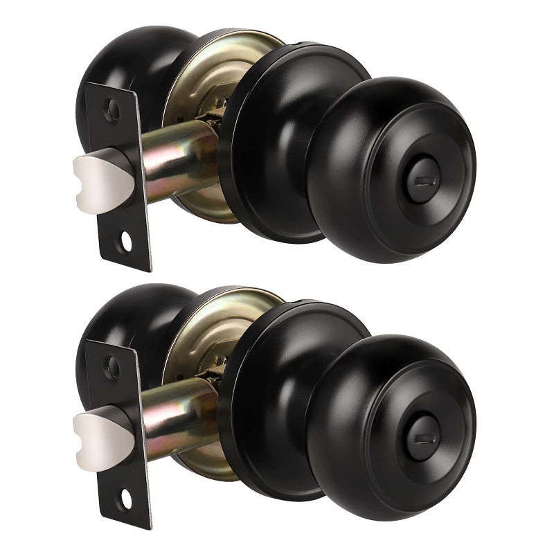 KNOBWELL 2 Pack Ball Privacy Door Knob, Black Interior Door Knob, Door Knob with Lock for Storeroom Bedroom Bathroom, Interior Door Use, Matte Black - Image 1